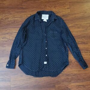 Frank And Eileen Navy Polka Dot Eileen 100% Linen Long Sleeve Button Down Size S